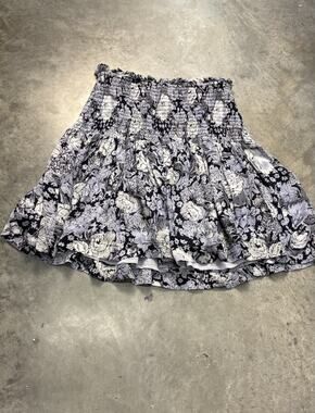 GANNI Mini Skirt Smocked Waist Blue Floral Georgette Mini Skirt Size 34 US 2